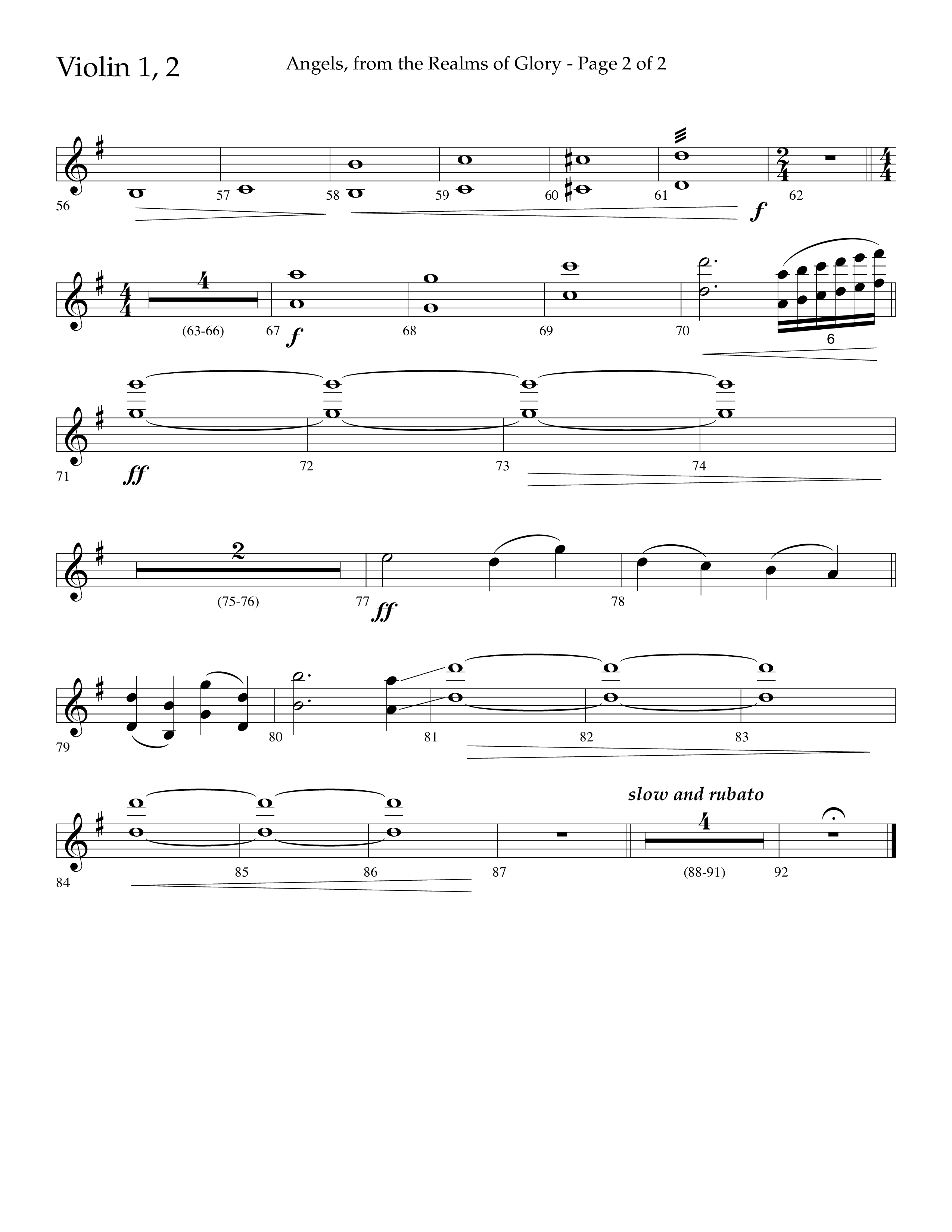 Angels From The Realms Of Glory (Choral Anthem SATB) Violin 1/2 (Lifeway Choral)