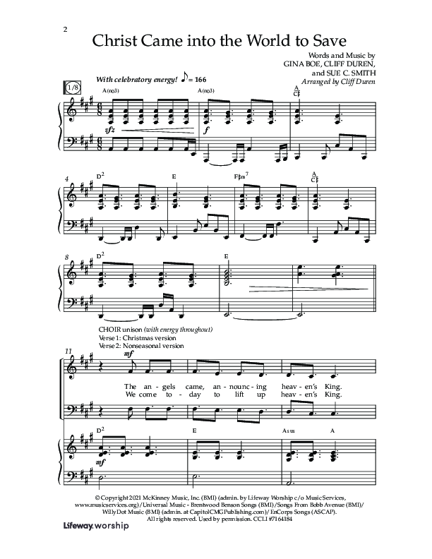 Christ Came Into The World To Save (Choral Anthem SATB) Anthem (SATB/Piano) (Arr. Cliff Duren / Lifeway Choral)
