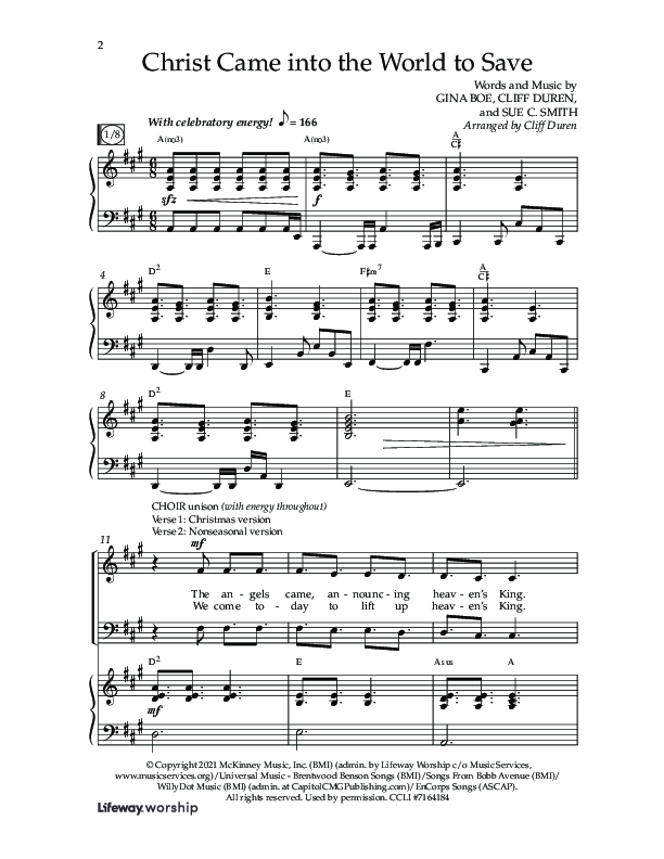 Christ Came Into The World To Save (Choral Anthem SATB) Anthem (SATB/Piano) (Arr. Cliff Duren / Lifeway Choral)