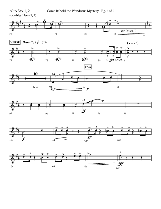 Come Behold The Wondrous Mystery (Choral Anthem SATB) Alto Sax 1/2 (Arr. Daniel Semsen / Lifeway Choral)