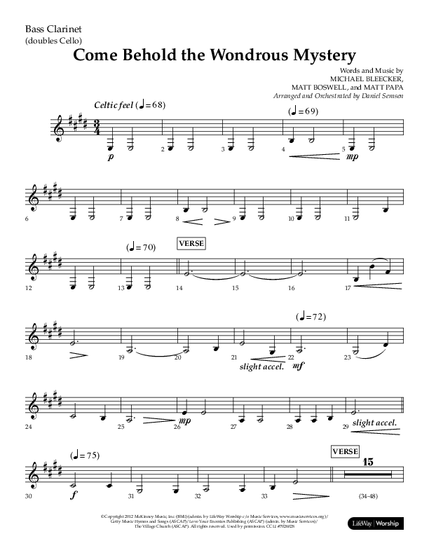 Come Behold The Wondrous Mystery (Choral Anthem SATB) Bass Clarinet (Arr. Daniel Semsen / Lifeway Choral)
