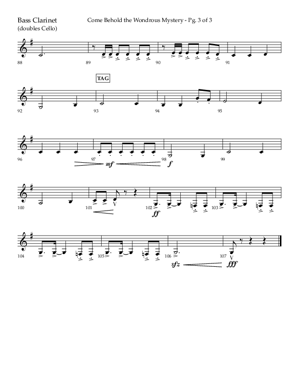 Come Behold The Wondrous Mystery (Choral Anthem SATB) Bass Clarinet (Arr. Daniel Semsen / Lifeway Choral)