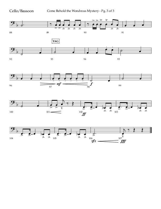 Come Behold The Wondrous Mystery (Choral Anthem SATB) Cello (Arr. Daniel Semsen / Lifeway Choral)