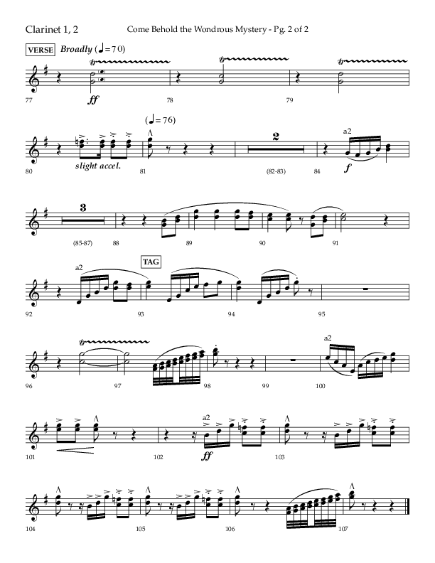 Come Behold The Wondrous Mystery (Choral Anthem SATB) Clarinet 1/2 (Arr. Daniel Semsen / Lifeway Choral)