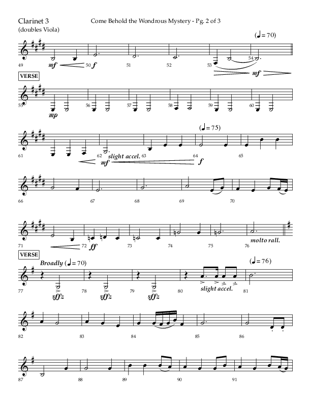 Come Behold The Wondrous Mystery (Choral Anthem SATB) Clarinet 3 (Arr. Daniel Semsen / Lifeway Choral)