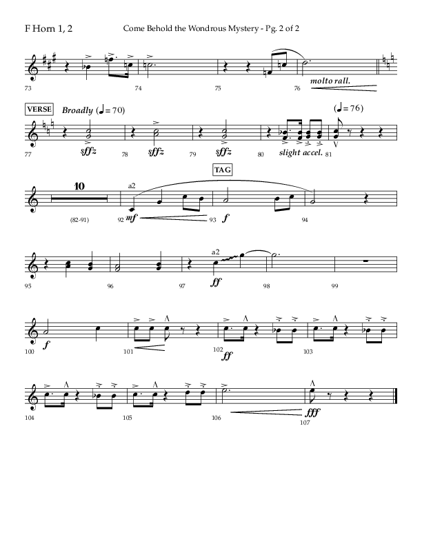 Come Behold The Wondrous Mystery (Choral Anthem SATB) French Horn 1/2 (Arr. Daniel Semsen / Lifeway Choral)