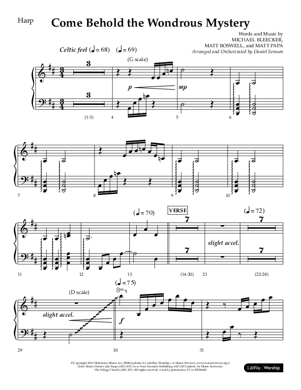Come Behold The Wondrous Mystery (Choral Anthem SATB) Harp (Arr. Daniel Semsen / Lifeway Choral)