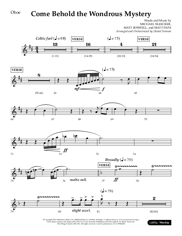 Come Behold The Wondrous Mystery (Choral Anthem SATB) Oboe (Arr. Daniel Semsen / Lifeway Choral)