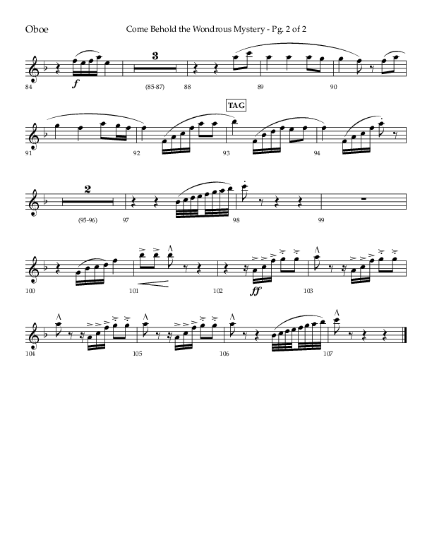 Come Behold The Wondrous Mystery (Choral Anthem SATB) Oboe (Arr. Daniel Semsen / Lifeway Choral)