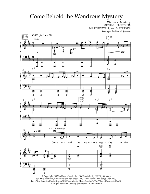 Come Behold The Wondrous Mystery (Choral Anthem SATB) Anthem (SATB/Piano) (Arr. Daniel Semsen / Lifeway Choral)