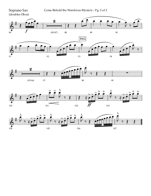 Come Behold The Wondrous Mystery (Choral Anthem SATB) Soprano Sax (Arr. Daniel Semsen / Lifeway Choral)