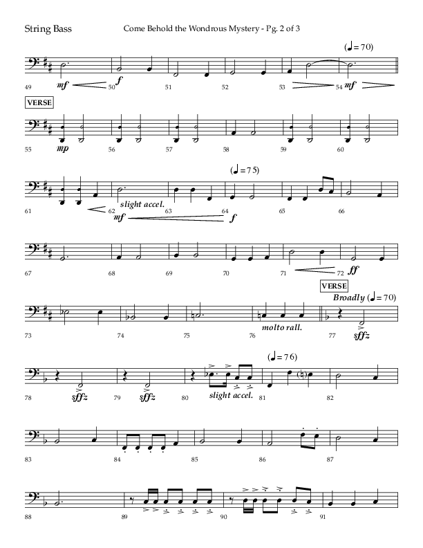 Come Behold The Wondrous Mystery (Choral Anthem SATB) String Bass (Arr. Daniel Semsen / Lifeway Choral)