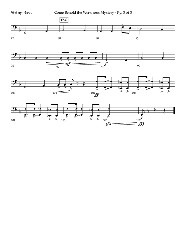 Come Behold The Wondrous Mystery (Choral Anthem SATB) String Bass (Arr. Daniel Semsen / Lifeway Choral)