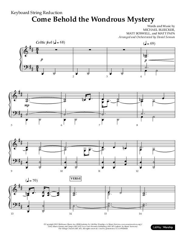Come Behold The Wondrous Mystery (Choral Anthem SATB) String Reduction (Arr. Daniel Semsen / Lifeway Choral)