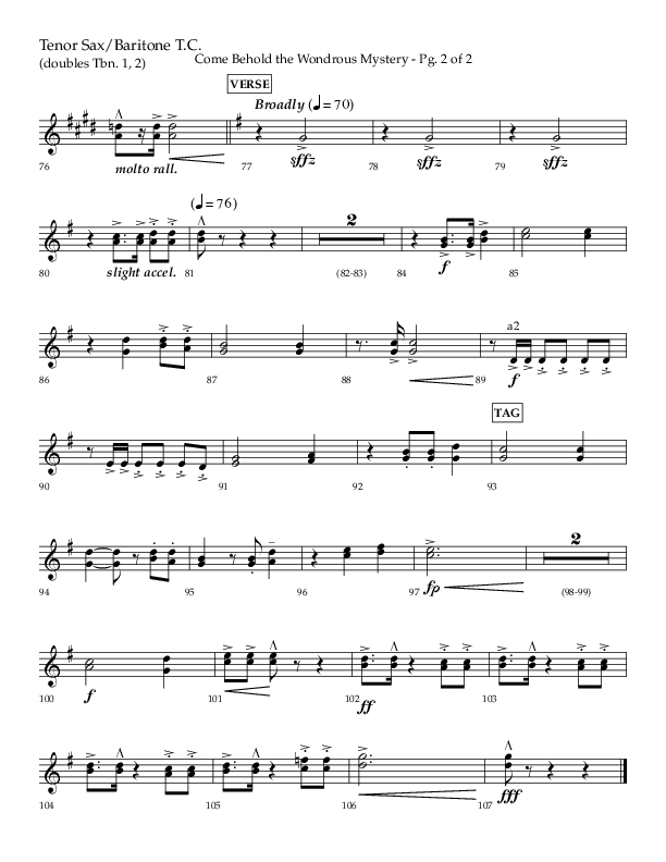 Come Behold The Wondrous Mystery (Choral Anthem SATB) Tenor Sax/Baritone T.C. (Arr. Daniel Semsen / Lifeway Choral)