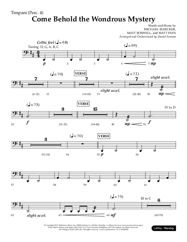 Come Behold The Wondrous Mystery (Choral Anthem SATB) Timpani (Arr. Daniel Semsen / Lifeway Choral)