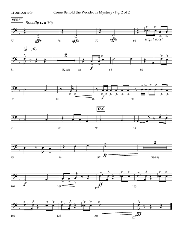 Come Behold The Wondrous Mystery (Choral Anthem SATB) Trombone 3 (Arr. Daniel Semsen / Lifeway Choral)
