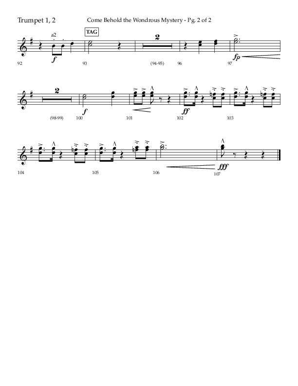 Come Behold The Wondrous Mystery (Choral Anthem SATB) Trumpet 1,2 (Arr. Daniel Semsen / Lifeway Choral)
