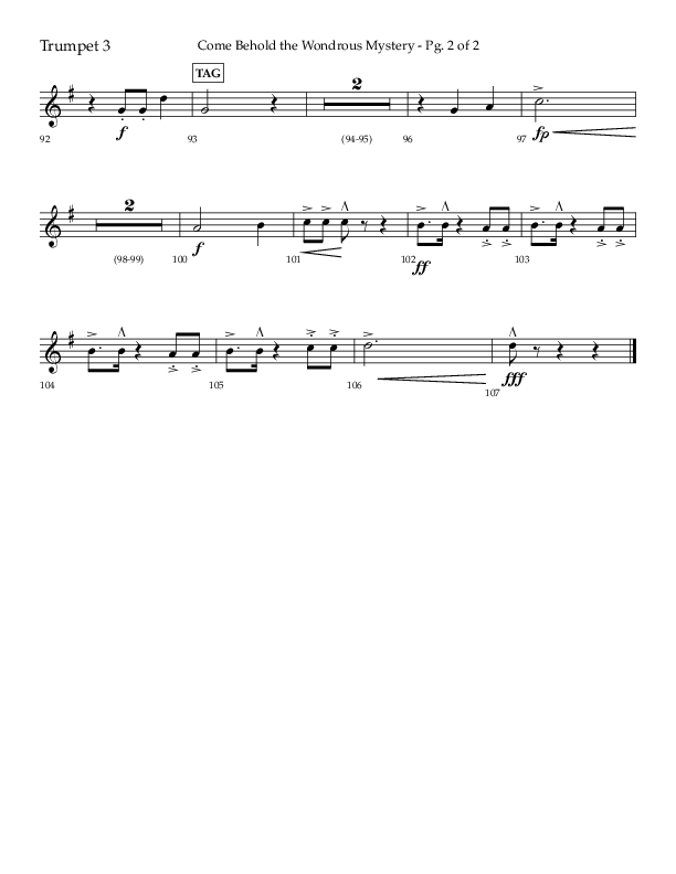 Come Behold The Wondrous Mystery (Choral Anthem SATB) Trumpet 3 (Arr. Daniel Semsen / Lifeway Choral)