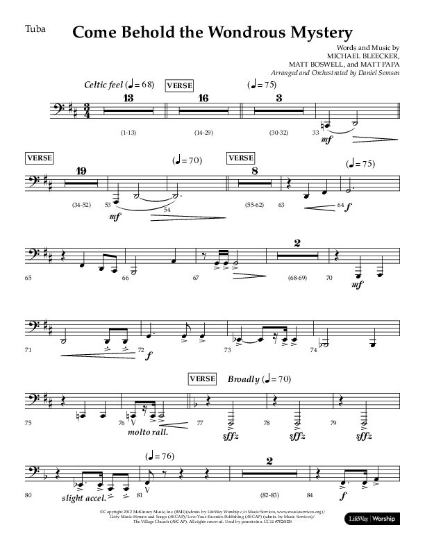 Come Behold The Wondrous Mystery (Choral Anthem SATB) Tuba (Arr. Daniel Semsen / Lifeway Choral)