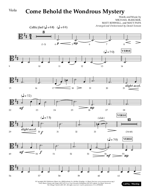 Come Behold The Wondrous Mystery (Choral Anthem SATB) Viola (Arr. Daniel Semsen / Lifeway Choral)