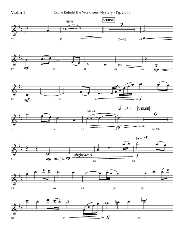 Come Behold The Wondrous Mystery (Choral Anthem SATB) Violin 1 (Arr. Daniel Semsen / Lifeway Choral)