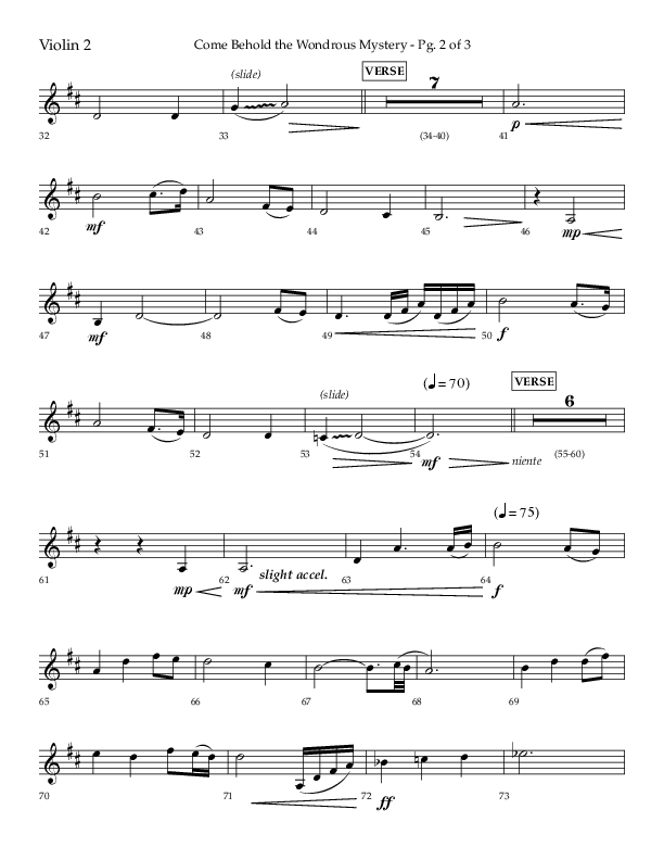 Come Behold The Wondrous Mystery (Choral Anthem SATB) Violin 2 (Arr. Daniel Semsen / Lifeway Choral)