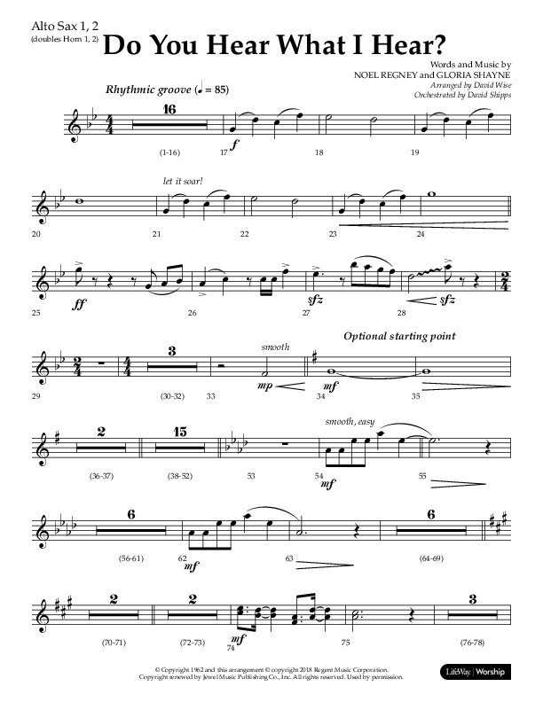 Do You Hear What I Hear (Choral Anthem SATB) Alto Sax 1/2 (Lifeway Choral / Arr. David Wise)