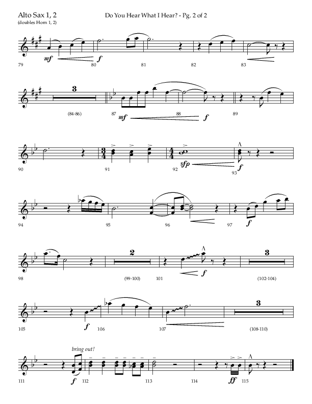 Do You Hear What I Hear (Choral Anthem SATB) Alto Sax 1/2 (Lifeway Choral / Arr. David Wise)