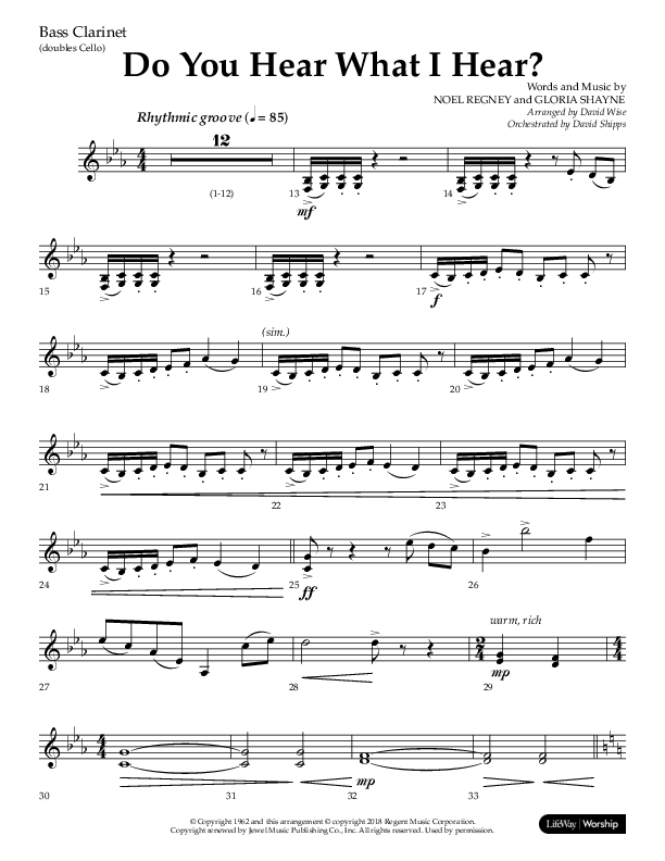Do You Hear What I Hear (Choral Anthem SATB) Bass Clarinet (Lifeway Choral / Arr. David Wise)