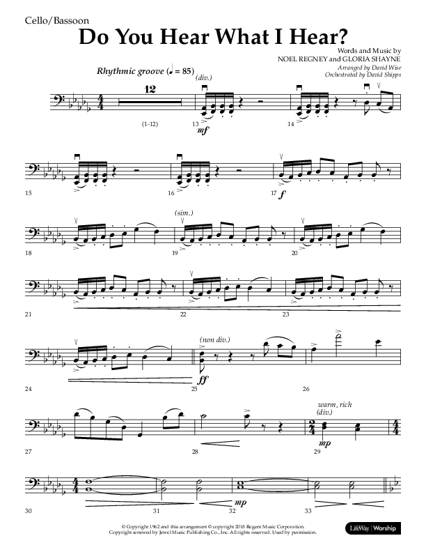 Do You Hear What I Hear (Choral Anthem SATB) Cello (Lifeway Choral / Arr. David Wise)