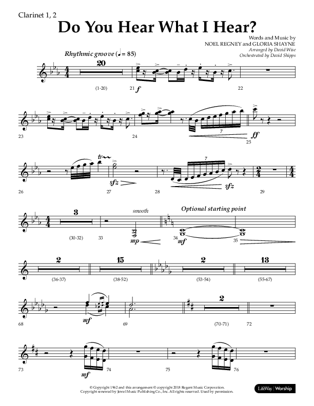 Do You Hear What I Hear (Choral Anthem SATB) Clarinet 1/2 (Lifeway Choral / Arr. David Wise)