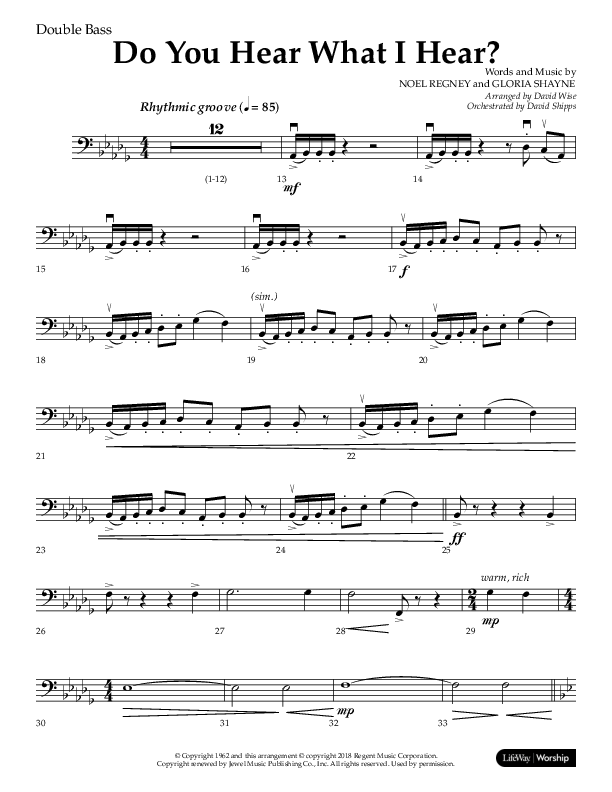 Do You Hear What I Hear (Choral Anthem SATB) Double Bass (Lifeway Choral / Arr. David Wise)