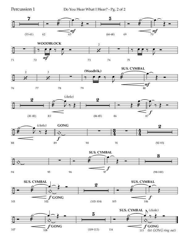 Do You Hear What I Hear (Choral Anthem SATB) Percussion 1/2 (Lifeway Choral / Arr. David Wise)
