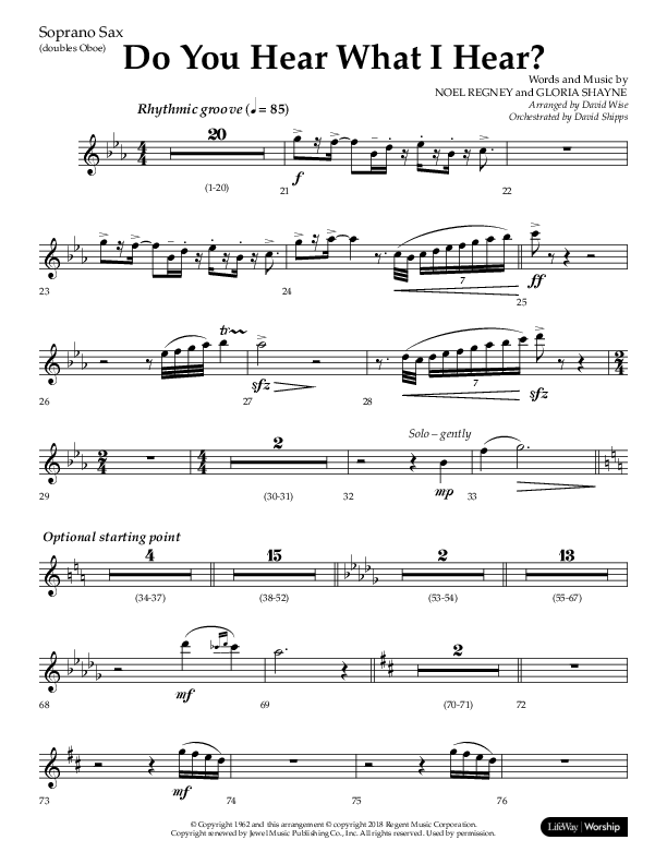 Do You Hear What I Hear (Choral Anthem SATB) Soprano Sax (Lifeway Choral / Arr. David Wise)