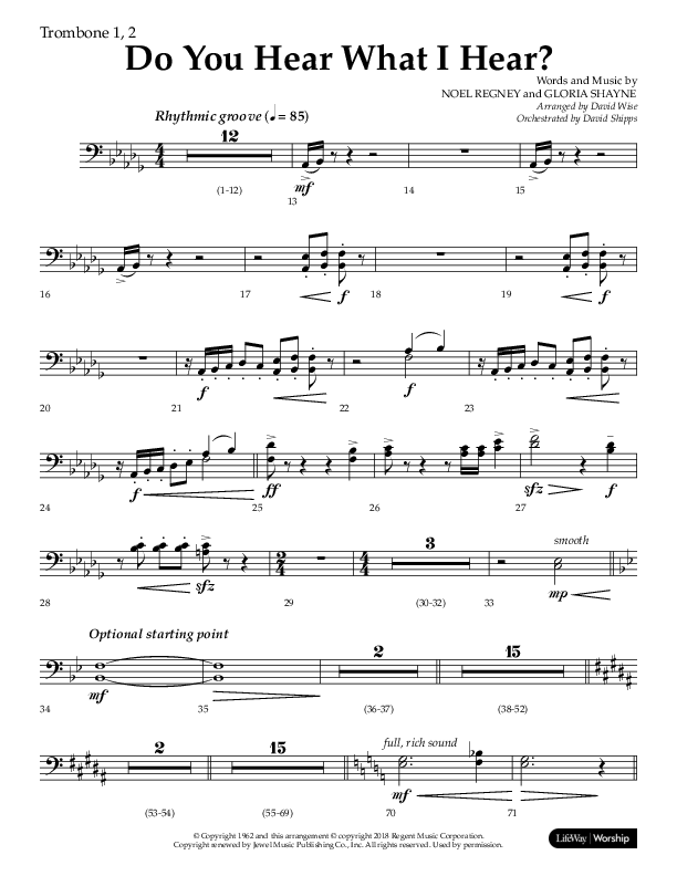 Do You Hear What I Hear (Choral Anthem SATB) Trombone 1/2 (Lifeway Choral / Arr. David Wise)