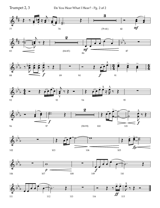 Do You Hear What I Hear (Choral Anthem SATB) Trumpet 2/3 (Lifeway Choral / Arr. David Wise)