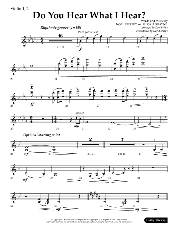 Do You Hear What I Hear (Choral Anthem SATB) Violin 1/2 (Lifeway Choral / Arr. David Wise)