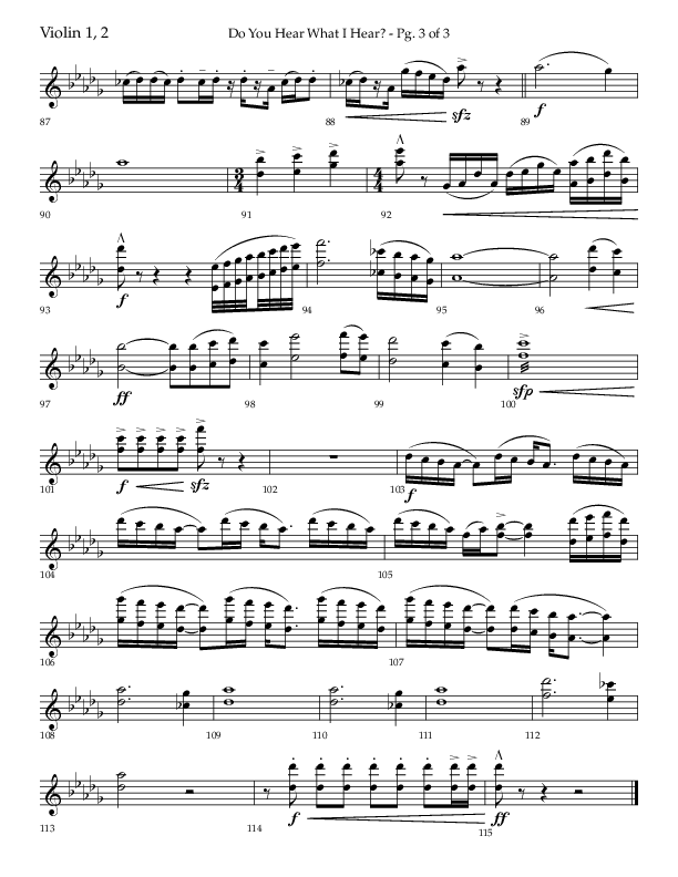 Do You Hear What I Hear (Choral Anthem SATB) Violin 1/2 (Lifeway Choral / Arr. David Wise)