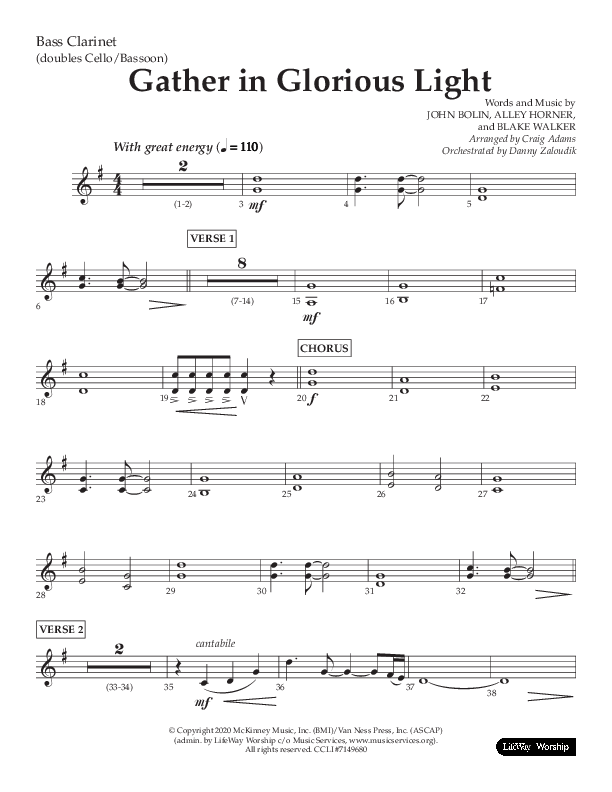 Gather In Glorious Light (Choral Anthem SATB) Bass Clarinet (Arr. Craig Adams / Lifeway Choral)