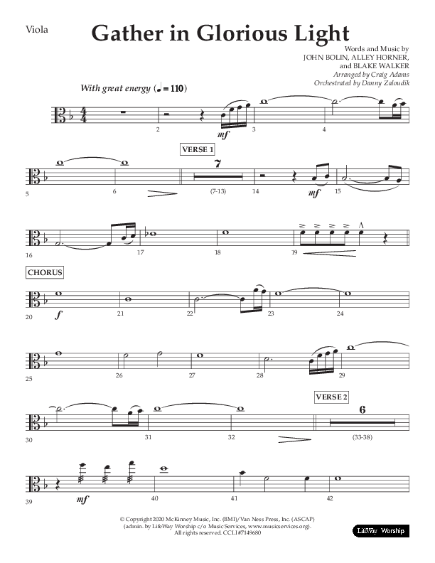 Gather In Glorious Light (Choral Anthem SATB) Viola (Arr. Craig Adams / Lifeway Choral)