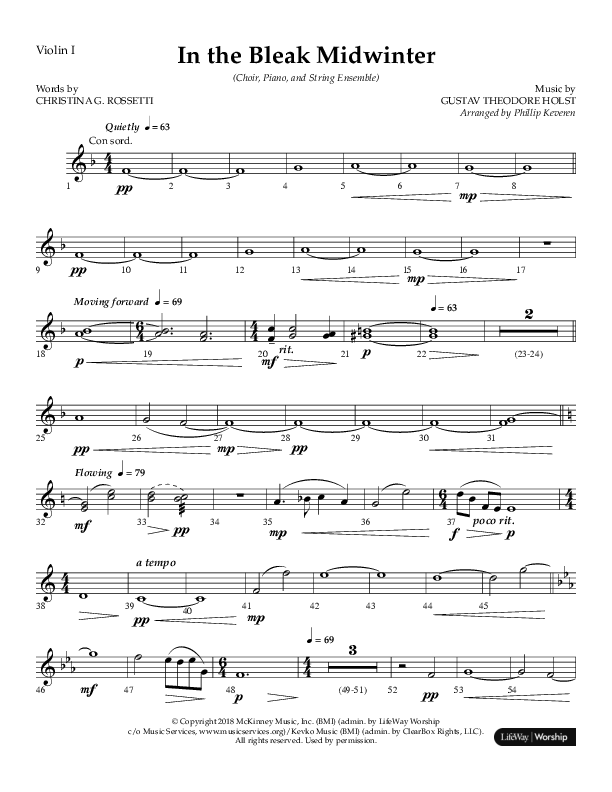 In The Bleak Midwinter (Choral Anthem SATB) Violin 1 (Arr. Phillip Keveren / Lifeway Choral)