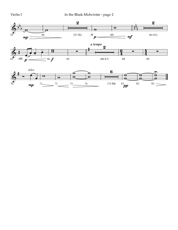 In The Bleak Midwinter (Choral Anthem SATB) Violin 1 (Arr. Phillip Keveren / Lifeway Choral)