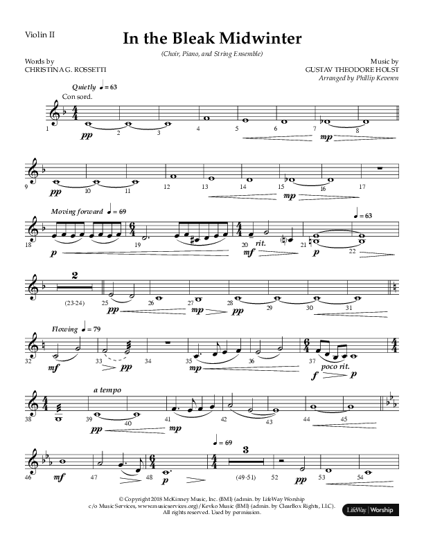 In The Bleak Midwinter (Choral Anthem SATB) Violin 2 (Arr. Phillip Keveren / Lifeway Choral)