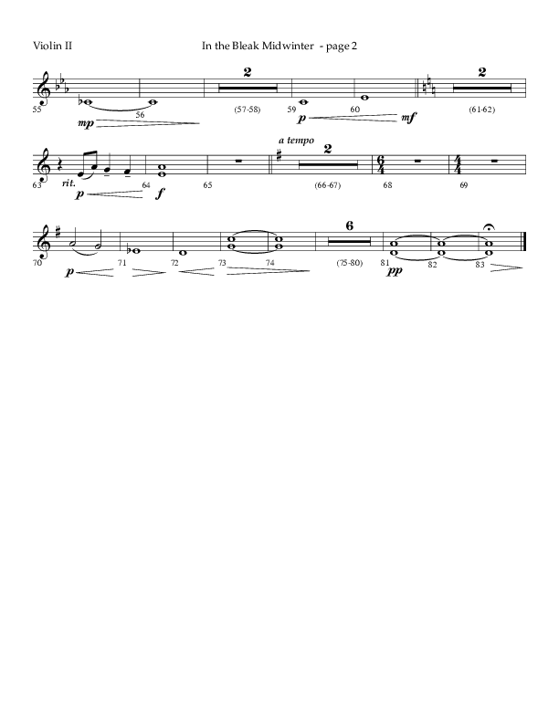 In The Bleak Midwinter (Choral Anthem SATB) Violin 2 (Arr. Phillip Keveren / Lifeway Choral)