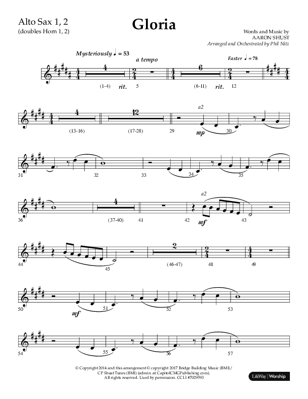 Gloria (Choral Anthem SATB) Alto Sax 1/2 (Arr. Phil Nitz / Lifeway Choral)