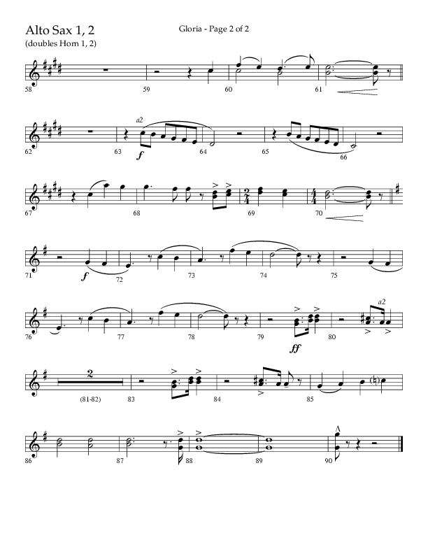 Gloria (Choral Anthem SATB) Alto Sax 1/2 (Arr. Phil Nitz / Lifeway Choral)