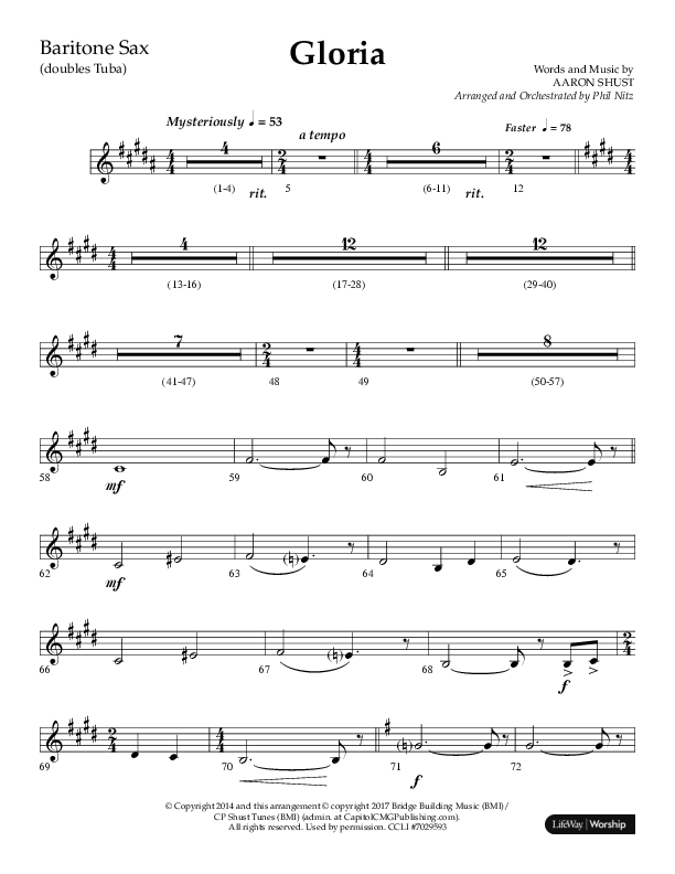 Gloria (Choral Anthem SATB) Bari Sax (Arr. Phil Nitz / Lifeway Choral)