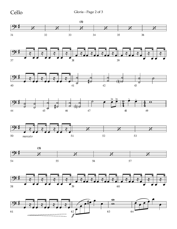 Gloria (Choral Anthem SATB) Cello (Arr. Phil Nitz / Lifeway Choral)