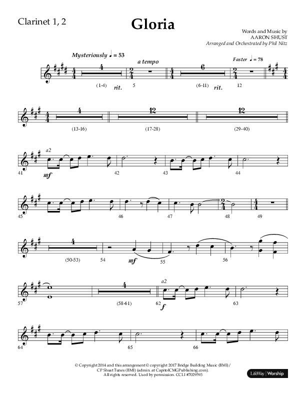 Gloria (Choral Anthem SATB) Clarinet 1/2 (Arr. Phil Nitz / Lifeway Choral)